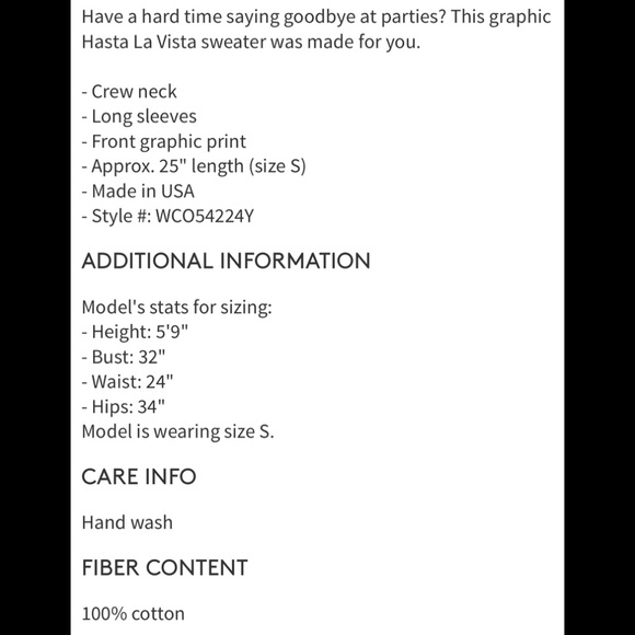 Wildfox Hasta la Vista Sweatshirt in size Large - Picture 6 of 6